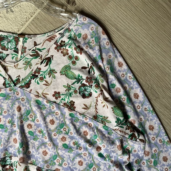 Free People Isabelle Floral Tunic Top Medium Baggy Oversized Flowy Peasant Boho - Picture 11 of 16